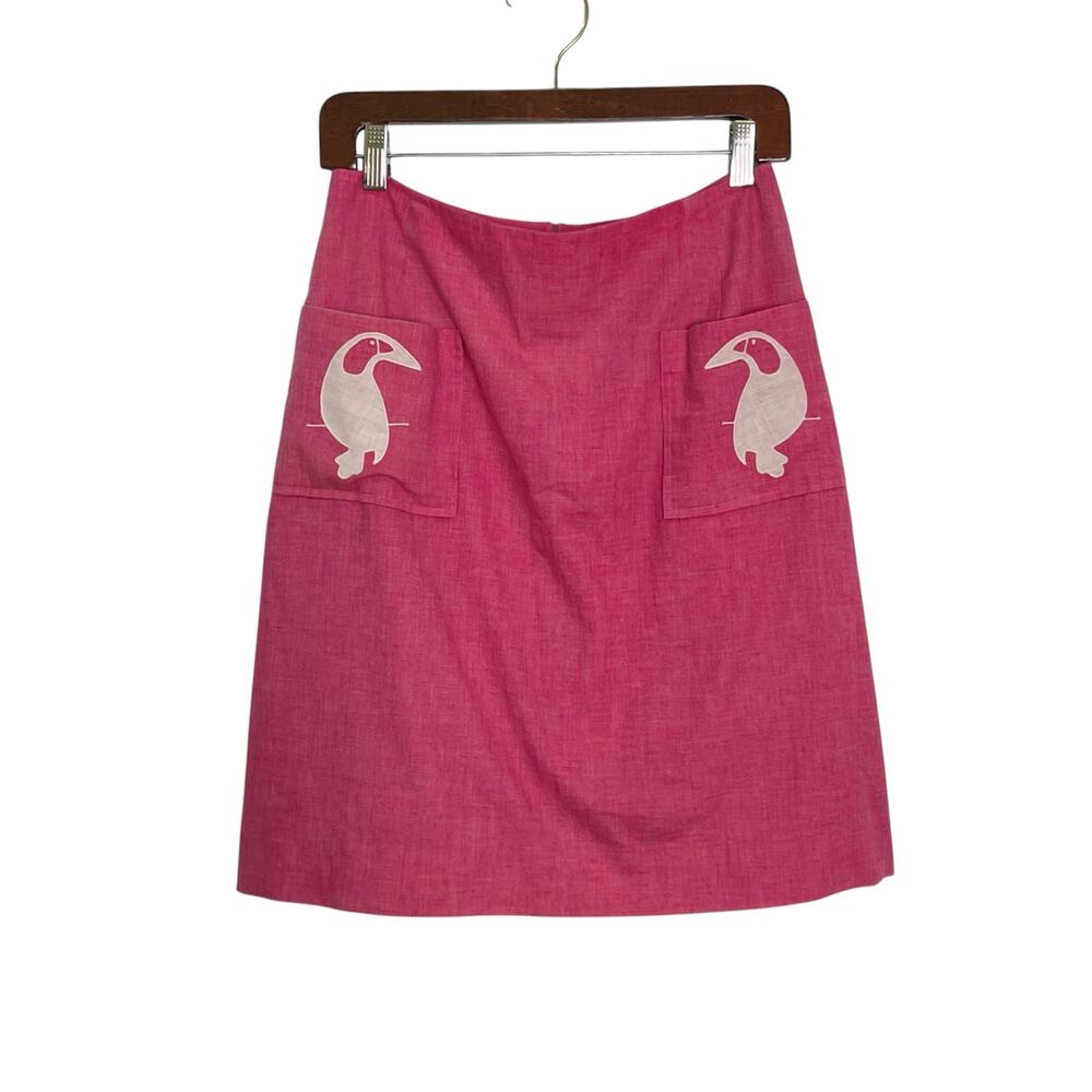 Vintage Leon Levin Women's Sz S Pink Summer Skirt Skort- White Toucan on Pockets